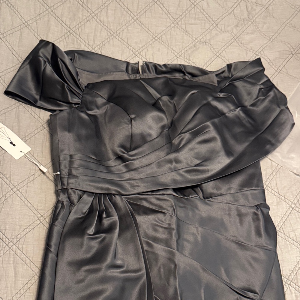 Elegant Grey Satin Dress Floor Length
